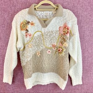 Vintage Needles&Yarn Embroidered Floral Sweater L